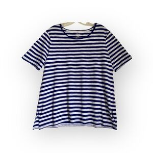 Chico's The Ultimate Tee Top L Round Neck Short Sleeve Cotton Blend Blue Striped